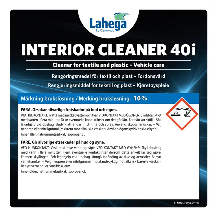 Bruksetikett Lahega Interior Cleaner 40i