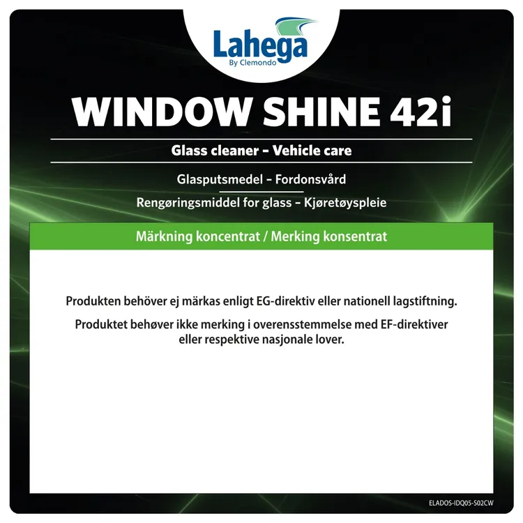 Bruksetikett Lahega Window Shine 42i