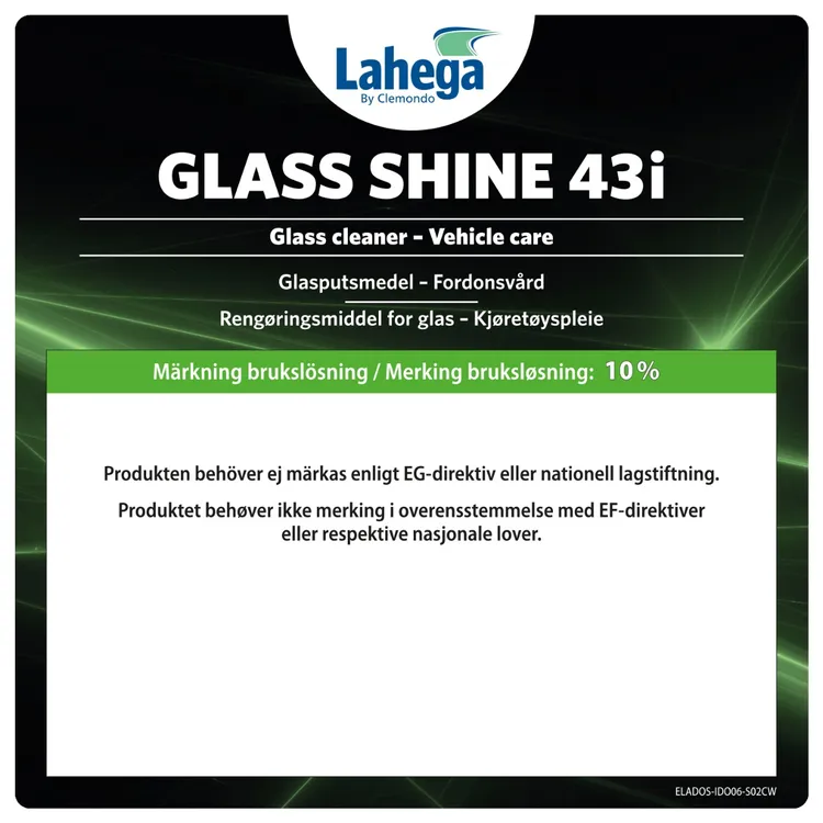 Bruksetikett Lahega Glass Shine 43i
