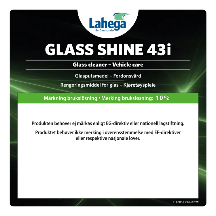 Bruksetikett Lahega Glass Shine 43i