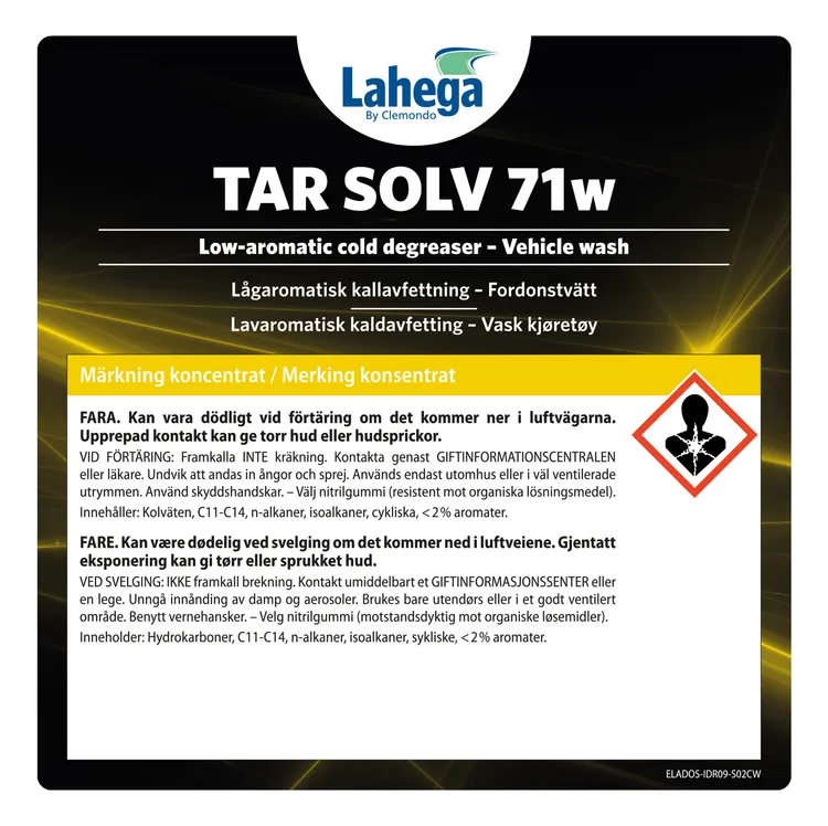 Bruksetikett Lahega Tar Solv 71w