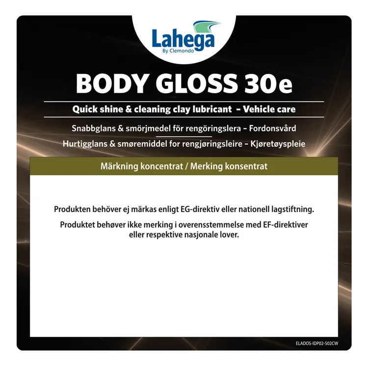 Bruksetikett Lahega Body Gloss 30e