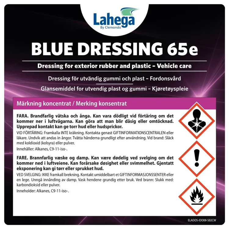 Bruksetikett Lahega Blue Dressing 65e