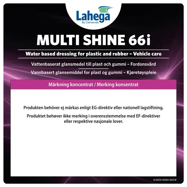 Bruksetikett Lahega Multi Shine 66i