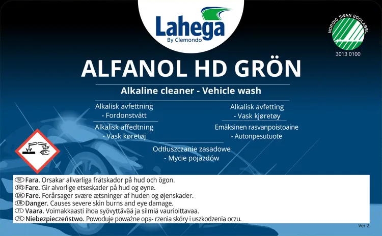 Bruksetikett Lahega Alfanol HD Grön