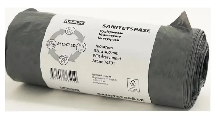 Sanitetspåse 5L plast grå 100st/rl 10 rl/krt