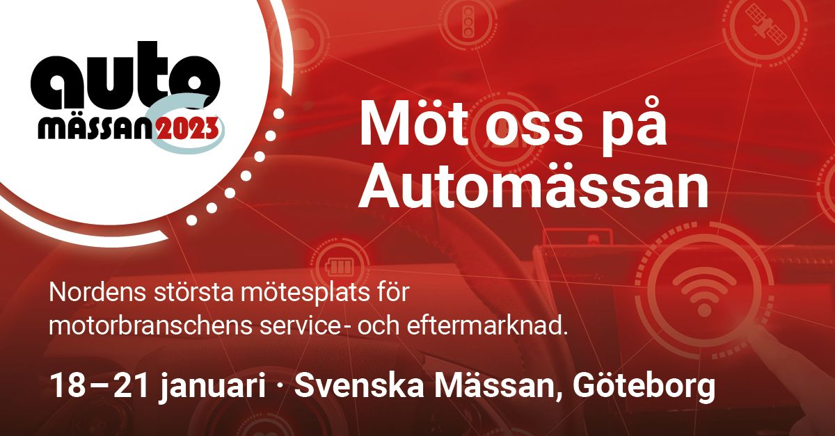 Bild med text om mässan