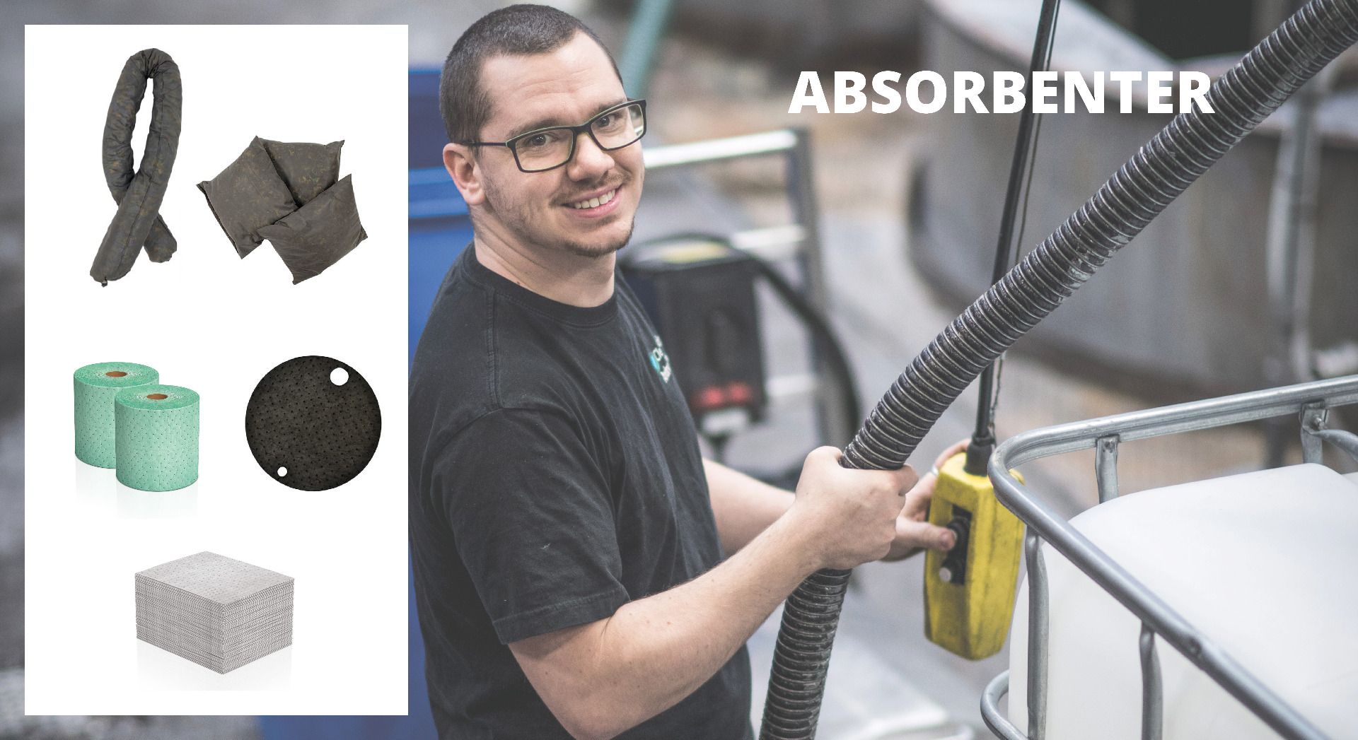 En glad man på en industri